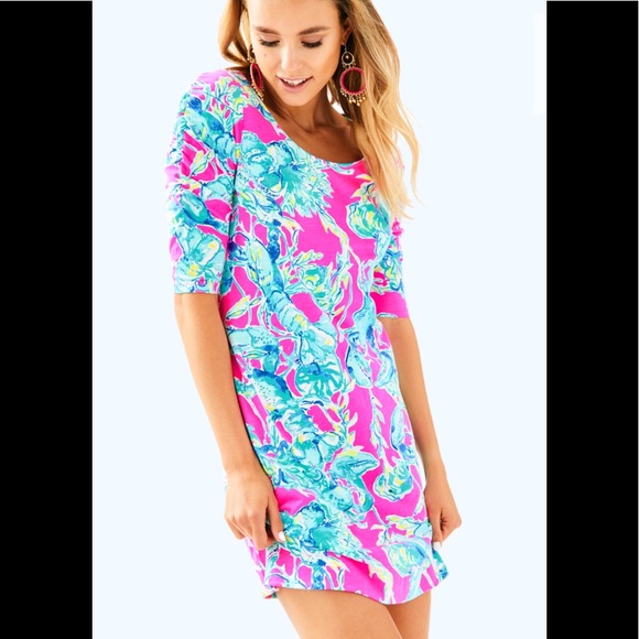 Lajolla dress. Print Raz Berry Lobsters in Love - Picture 1 of 8